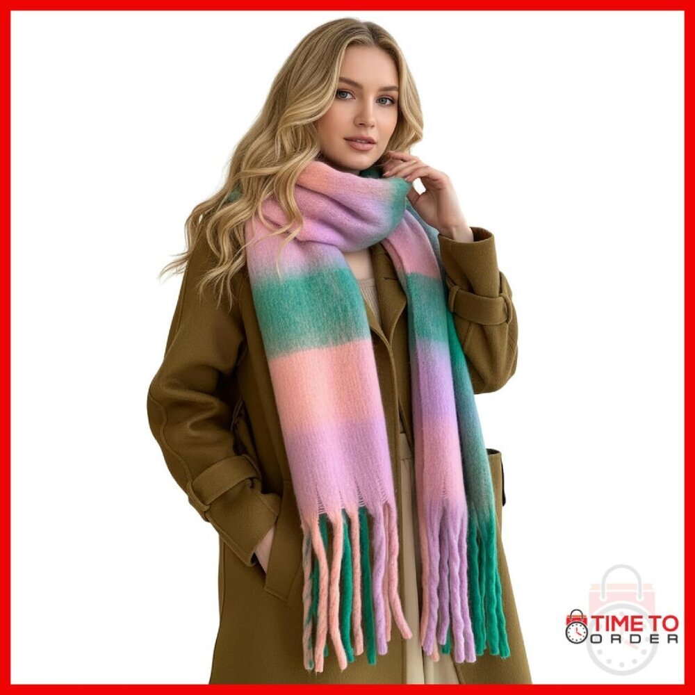 Soft Warm Long Shawl Scarf Winter Blanket Plaid Pattern 73"